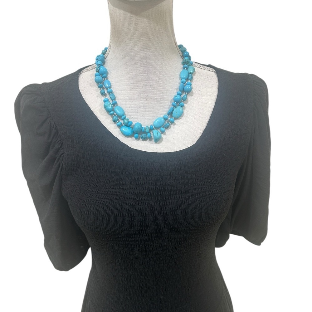 Artisan made Turquoise Blue Multi-Bead Necklace double strand